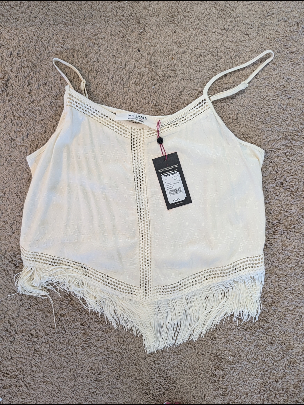 Idyllwind Cream Fringe Crochet Trim Tank Top